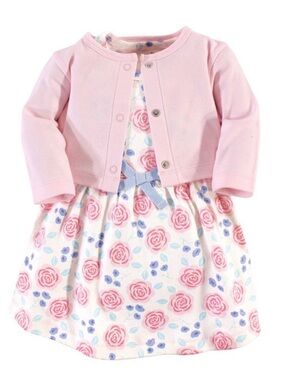 NWT Organic Cotton Pink Cardigan & Floral Dress Set by Touched by Nature